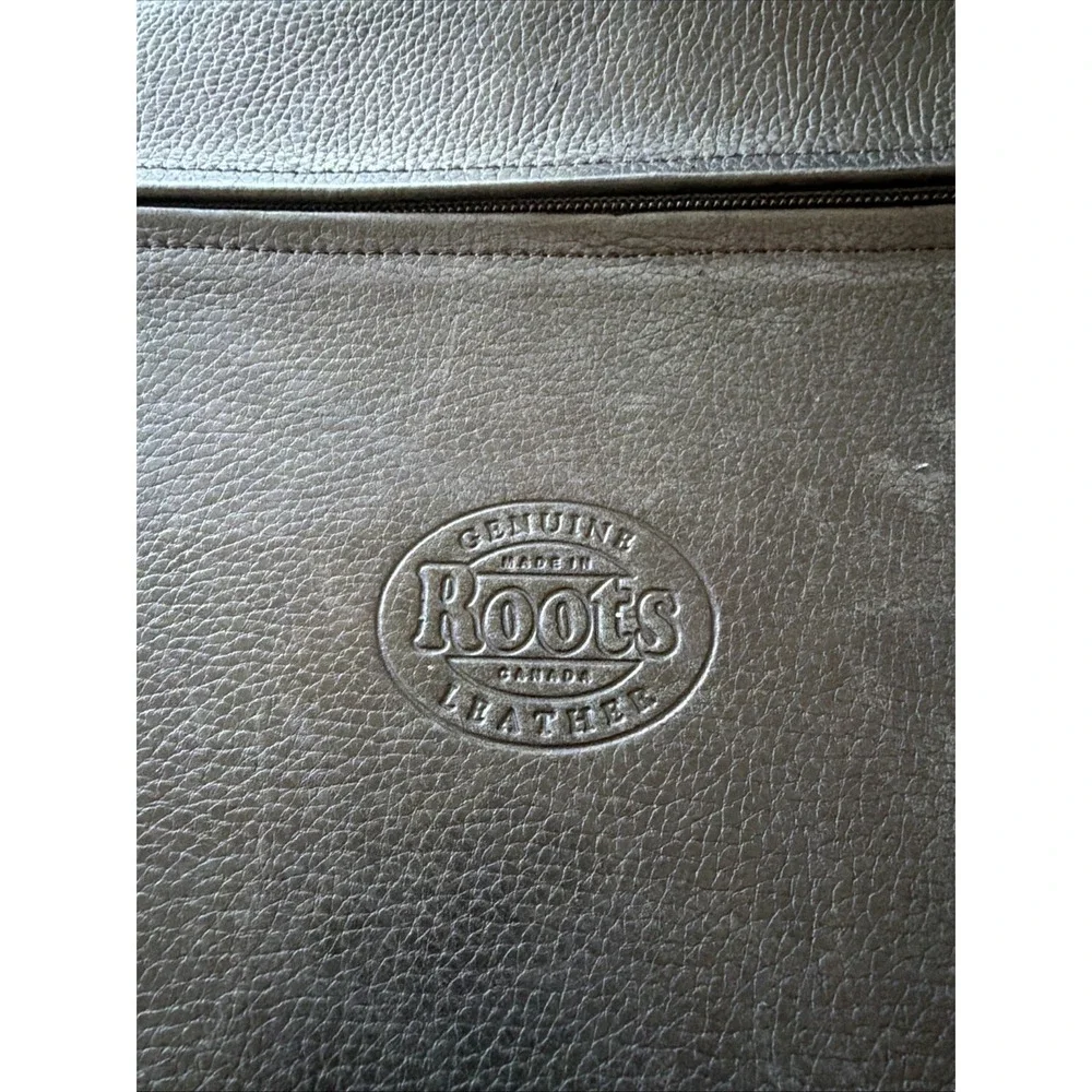 ROOTS Vintage Black Leather Canada Messenger Briefcase Sling Silver Buckles